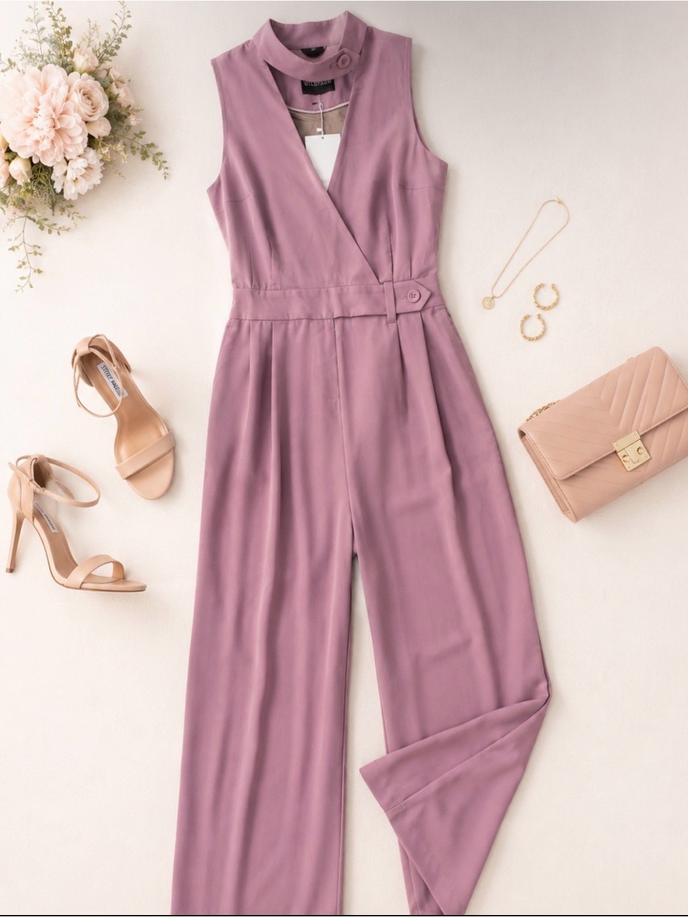 WILDFANG Mauve Sleeveless Wide Leg Jumpsuit Choker Neck NWT Size 8